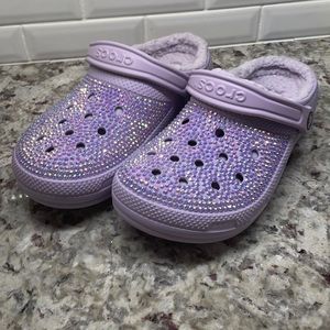 fleece lavender crocs with gems